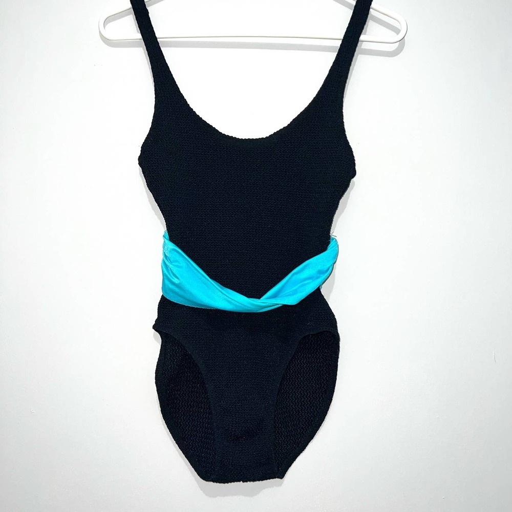 Mainstream Vintage Pinup Girl Black Pucker Knit Tank Swimsuit SZ 8